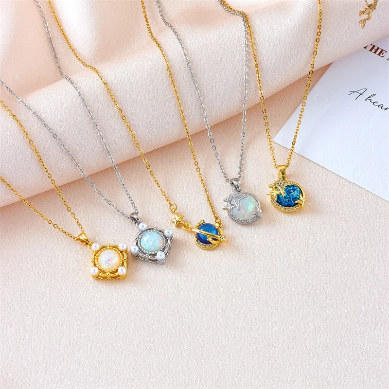 High Grade Zircon Star Pendant Necklace Stainless Steel Light Luxury Universe Geometric Choker Jewelry Party Gifts For Women