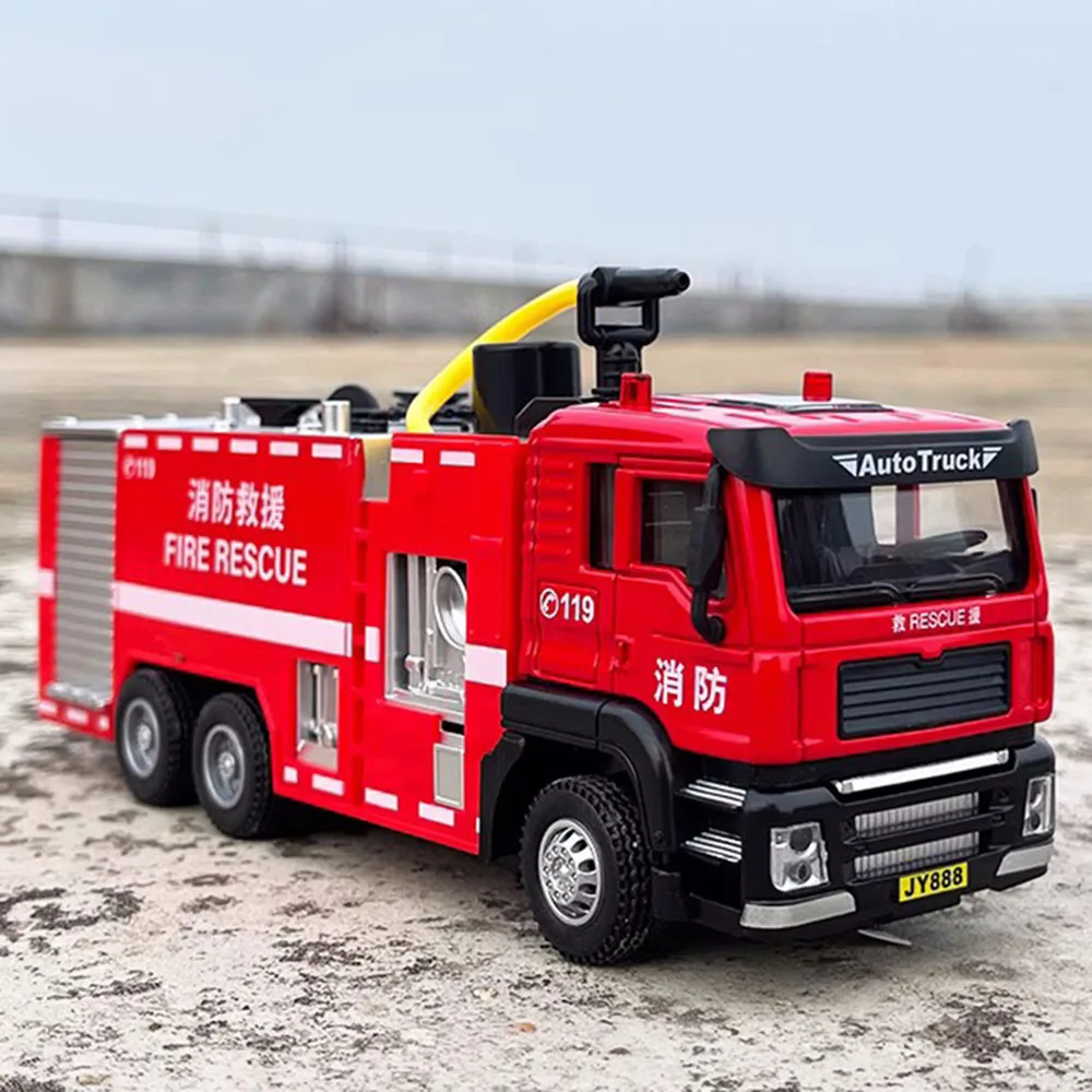 1/50 Ladder Fire Engine Car Model Toy Wheel Pull Back Sprinkler Fire Truck with Light Music Rescue Vehicle Kids Educational Toys