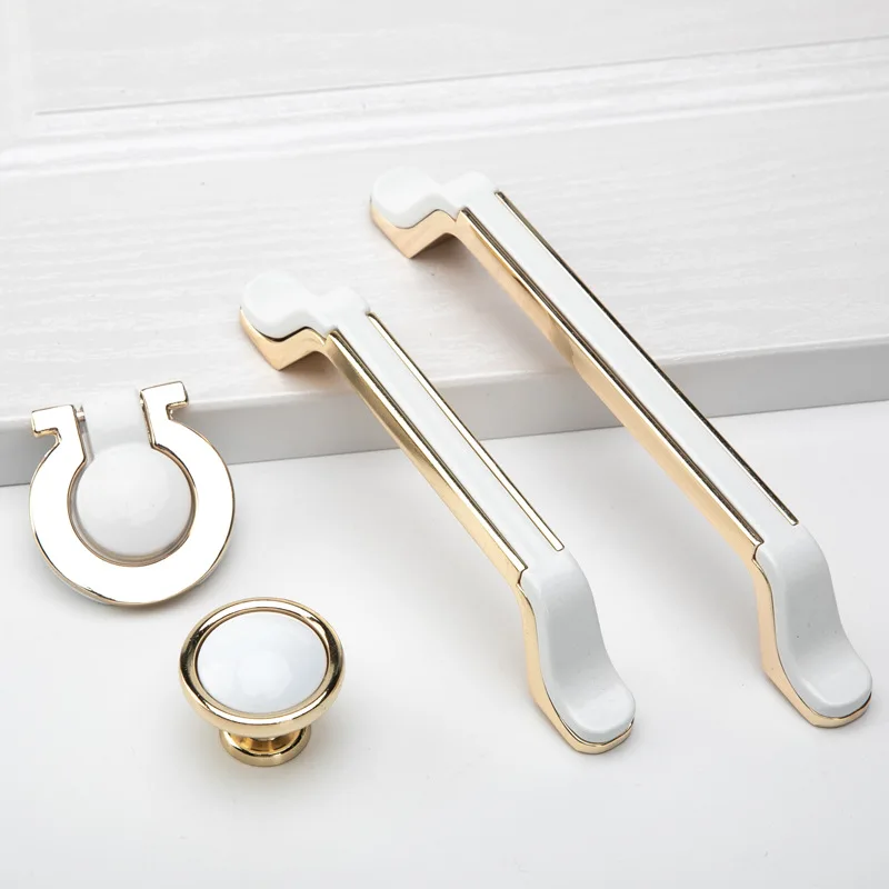 Nordic Light Luxury Design Gold White Cabinet Door Handles Cupboard Wardrobe Wine Cabinet Knobs Furniture Drawer Pulls