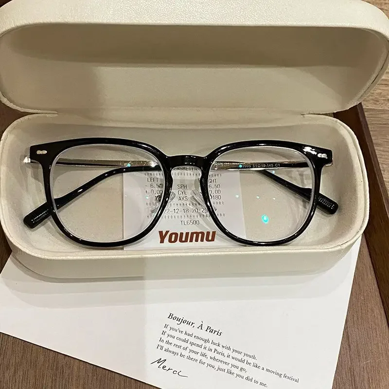 Lunettes de myopie noires brillantes 0 à-6.0, verres plats résistants à la lumière bleue, lentilles ovales en résine pour hommes, lunettes optiques d'ordinateur unisexe