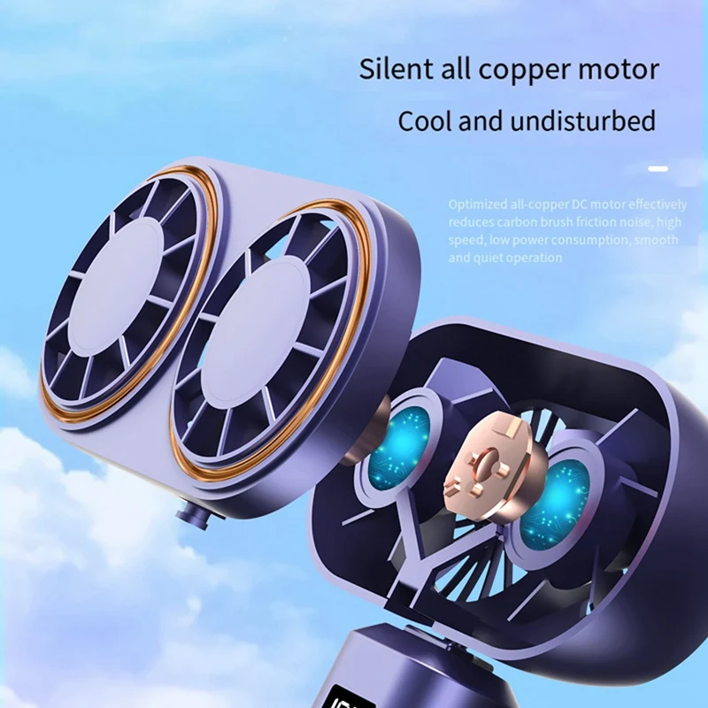 USB Перезаряжаемый двухсторонний вентилятор 2400 мАч ручной вентилятор с подвесным шейным вентилятором складной настольный вентилятор с цифровым дисплеем прочный