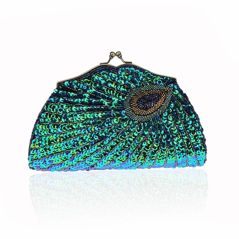 2024 New Retro Beaded Sequined Women Evening Bags Peacock Cheongsam Luxury Designer Handbags Clutch Purses Crossbody Handbags 