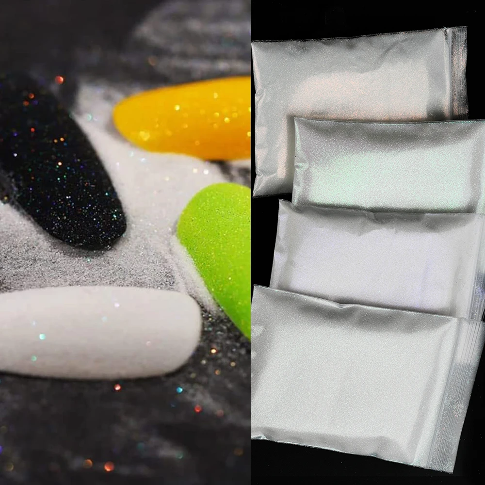 1 Beutel 50 g bonbonfarbenes schillerndes Zuckerpulver, glitzerndes weißes Regenbogen-Nagelglitzerpulver, 0,1 mm holografischer Nagelkunst-Pigmentstaub