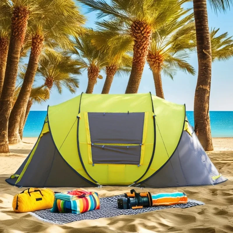 

Wind Valley Outdoor Waterproof Beach Camping Tent 6-8 Person Large Pop-up Automatic Camping Set To Quick Opening Double Layers