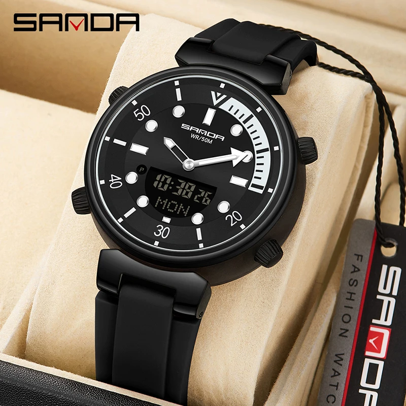 SANDA New Men Watches Fashion Sport Super Cool Quartz LED Digital Watch 50M Waterproof Wristwatch Men\'s Military Army Clock Male