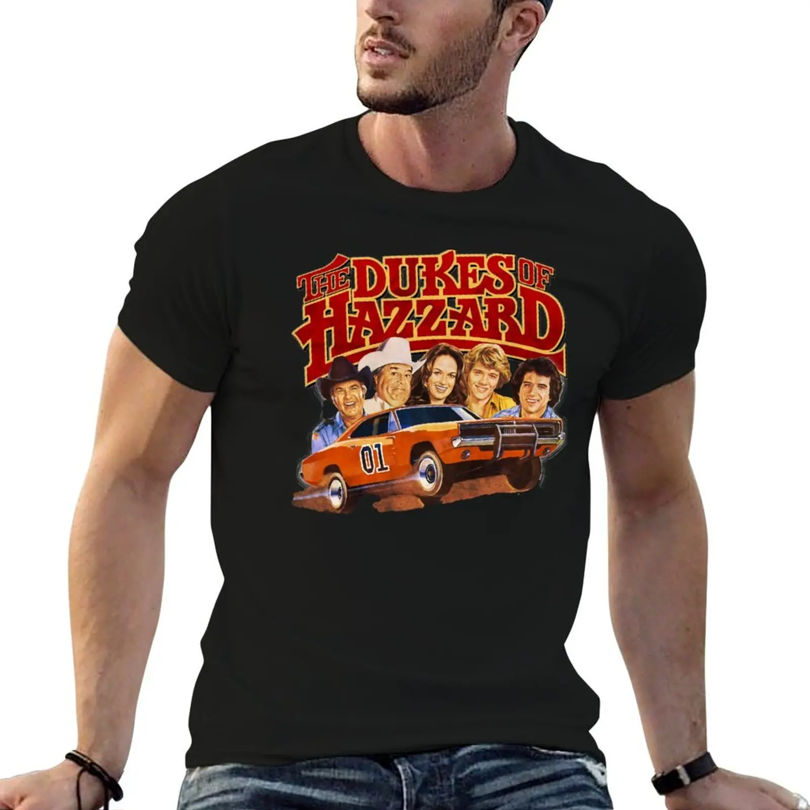 Copy of Dukes Of Hazzard Title / Cast Distressed T-Shirt t shirts for man pack white t shirt man plain T-Shirt