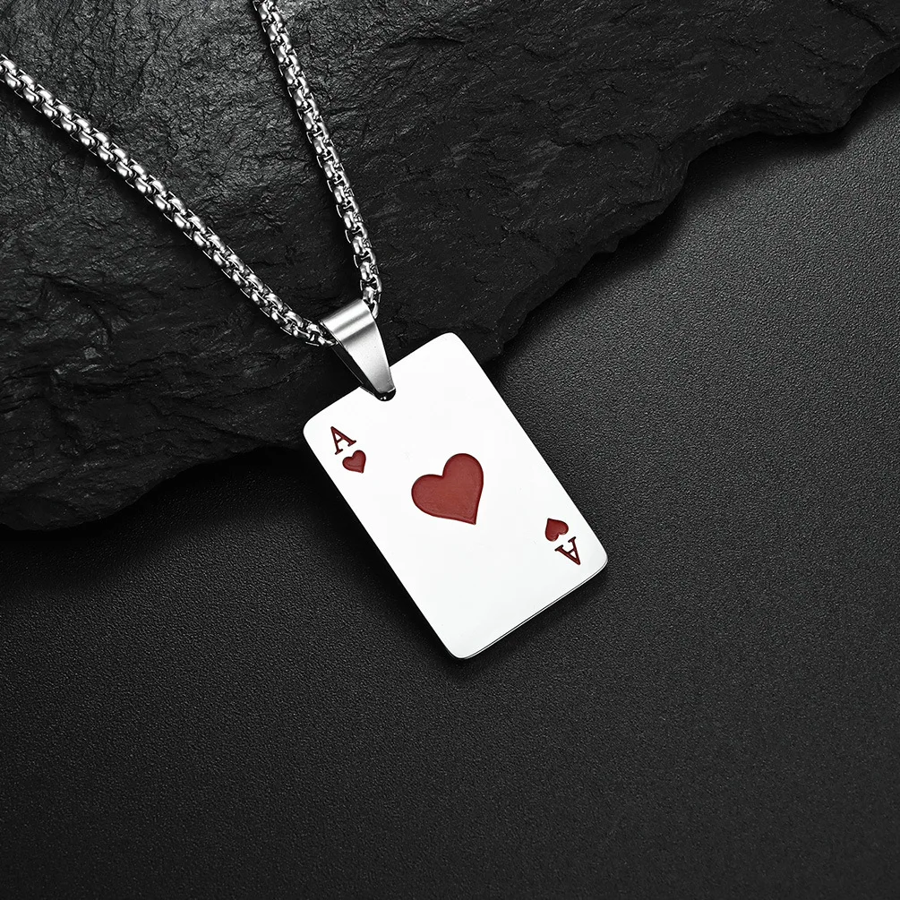HNSP Stainless Steel Poker A Pendant 60CM Chain Necklace For Men Jewelry Accessories