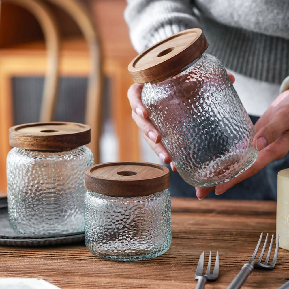 

1 set Airtight Glass Storage Jars Wooden Lid Spice Coffee Sugar Canisters Seal Containers for Tea Candy Beans Kitchen Pantry