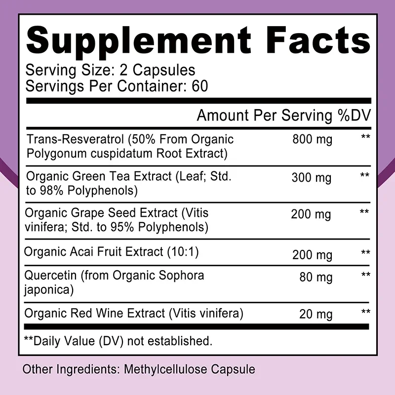 Resveratrol - Balances Body Energy, Skin Cell Health, Improves Brain Function and Immune System