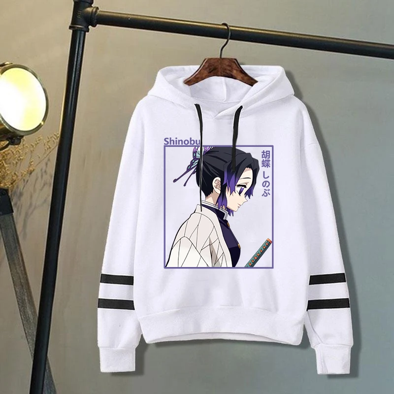 

New Women'S Men'S Fashion Stripe Hoodies Anime Kochou Shinobu Printing Sweatshirt Unisex Long Sleeve Casual Tops