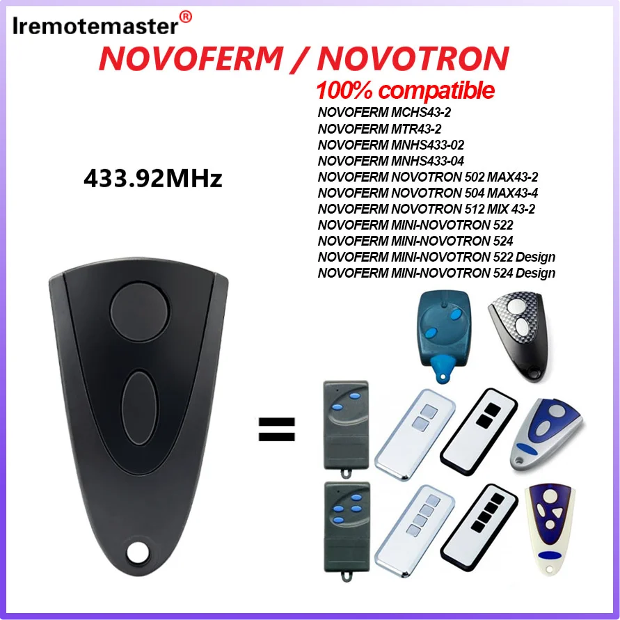 For NOVOFERM NOVOTRON 433.92MHz Rolling Code Garage Door Remote Control 502 MAX43-2 512 MIX 43-2 504 MAX43-4 433MHz