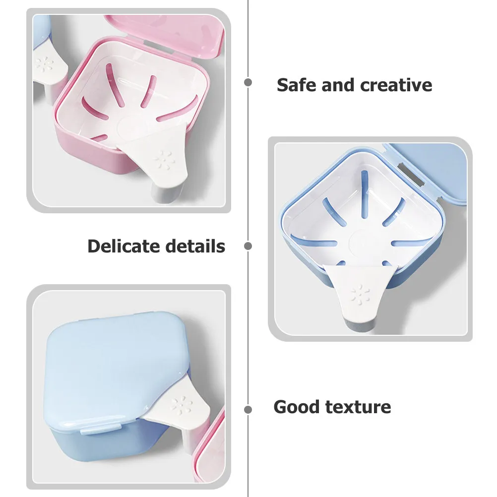 2Pcs Denture Cleaning Case Portable Denture Soak Box with Strainer Basket Travel Holder Retainer Storage Container