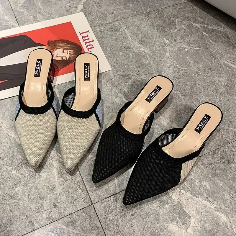 Shoes Mules Slides Rubber Women's Slippers and Ladies Sandals Outside Summer 2024 Pointed Toe Black Unique Sale