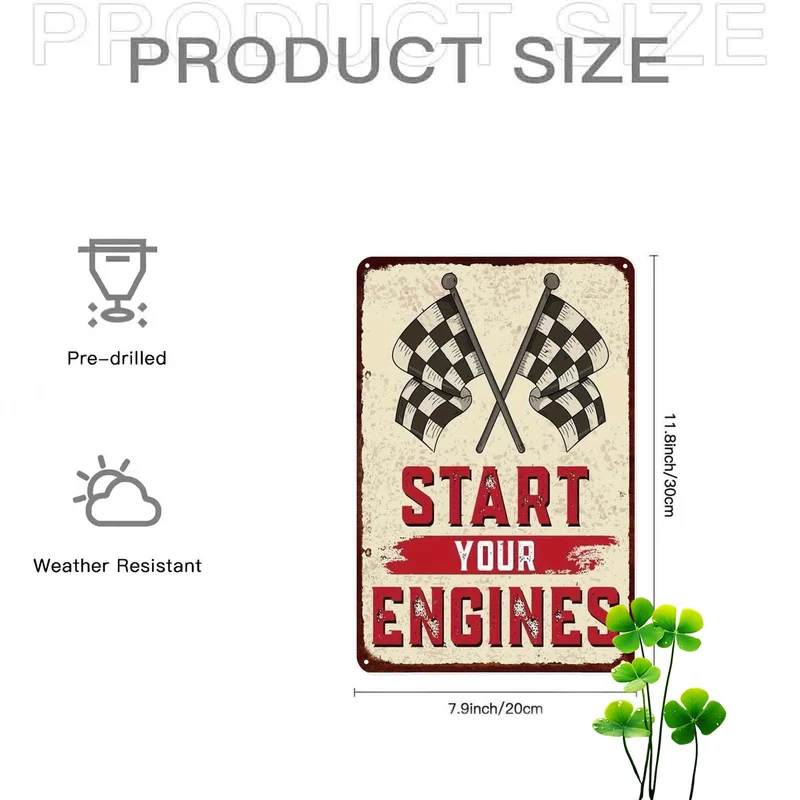 2DPlane，2DPlane1item，“Start the engine——Vintage Racing Flag Metal Sign Art Decor” 20×30centimeter，2DPlane