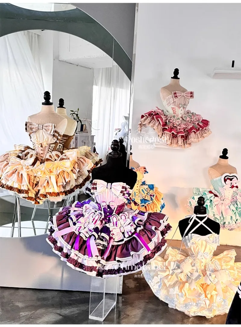 Japanese Lolita Romantic Elegant Kawaii Vestidos Cosplay Princess Sleeveless Bowknot Flower Mesh Fantastic Fairy Dresses Female