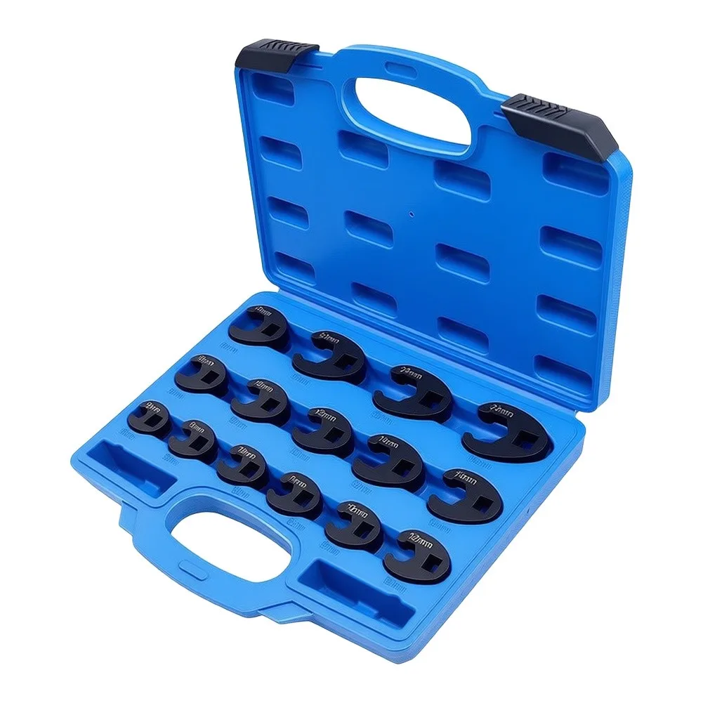 15Pcs 8-24mm Metric \Chrome \Crow \Foot \Open End Wrench Kit For Narrow Space Truck Machinery Repair Hand Tools