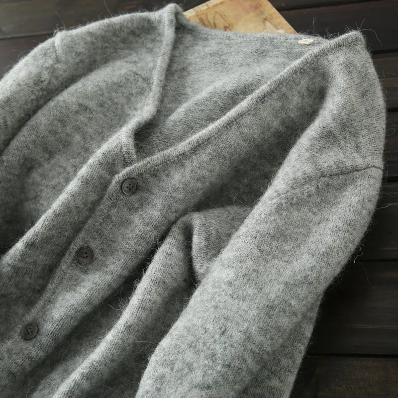 Heavy goods! Alpaca wool + long wool, Italian single knitted cardigan sweater jacket