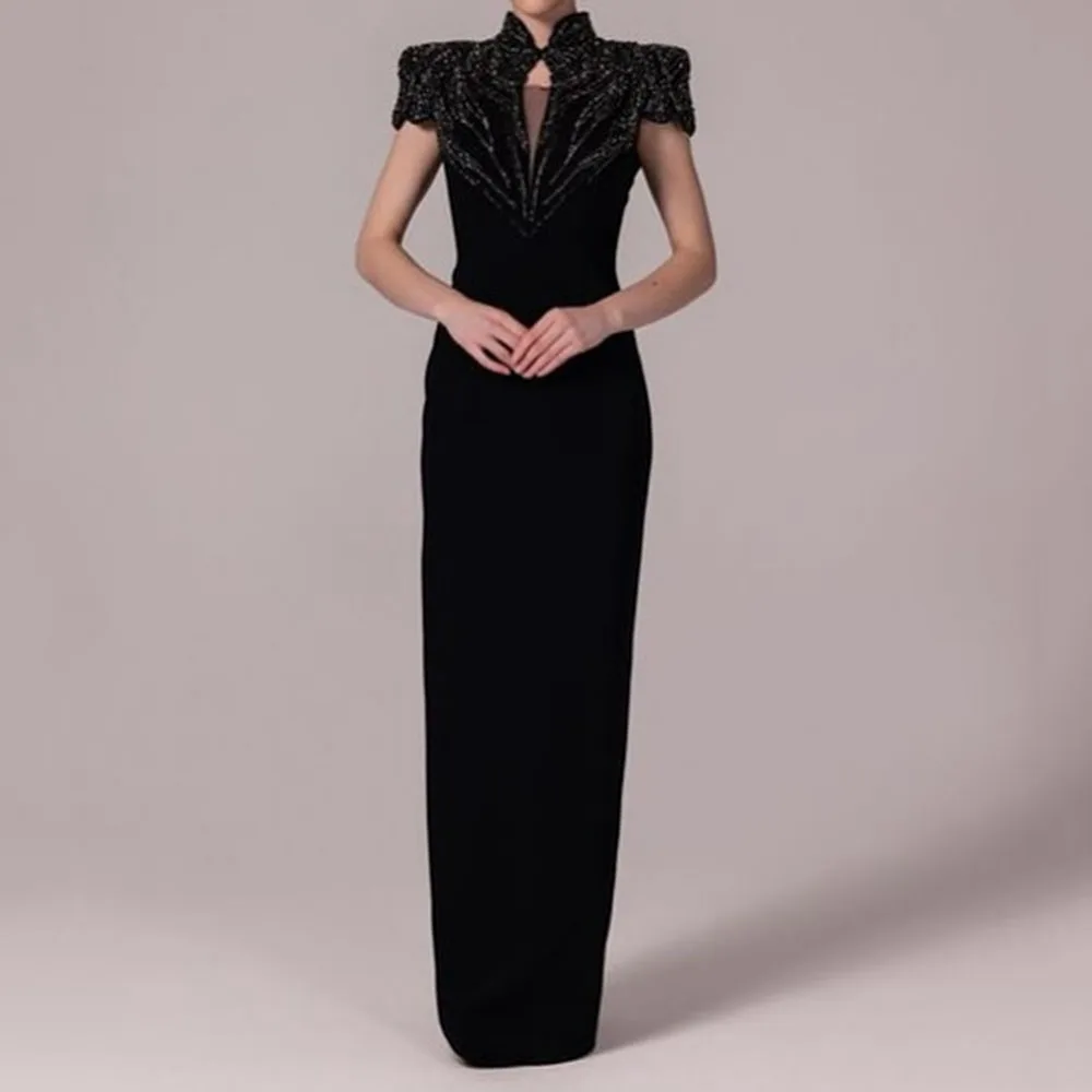 

Customized Straight Evening Dresses Floor-length High-neck Sleeveless Prom Gown Simple Fashion Sequined Exquisite Party Gown