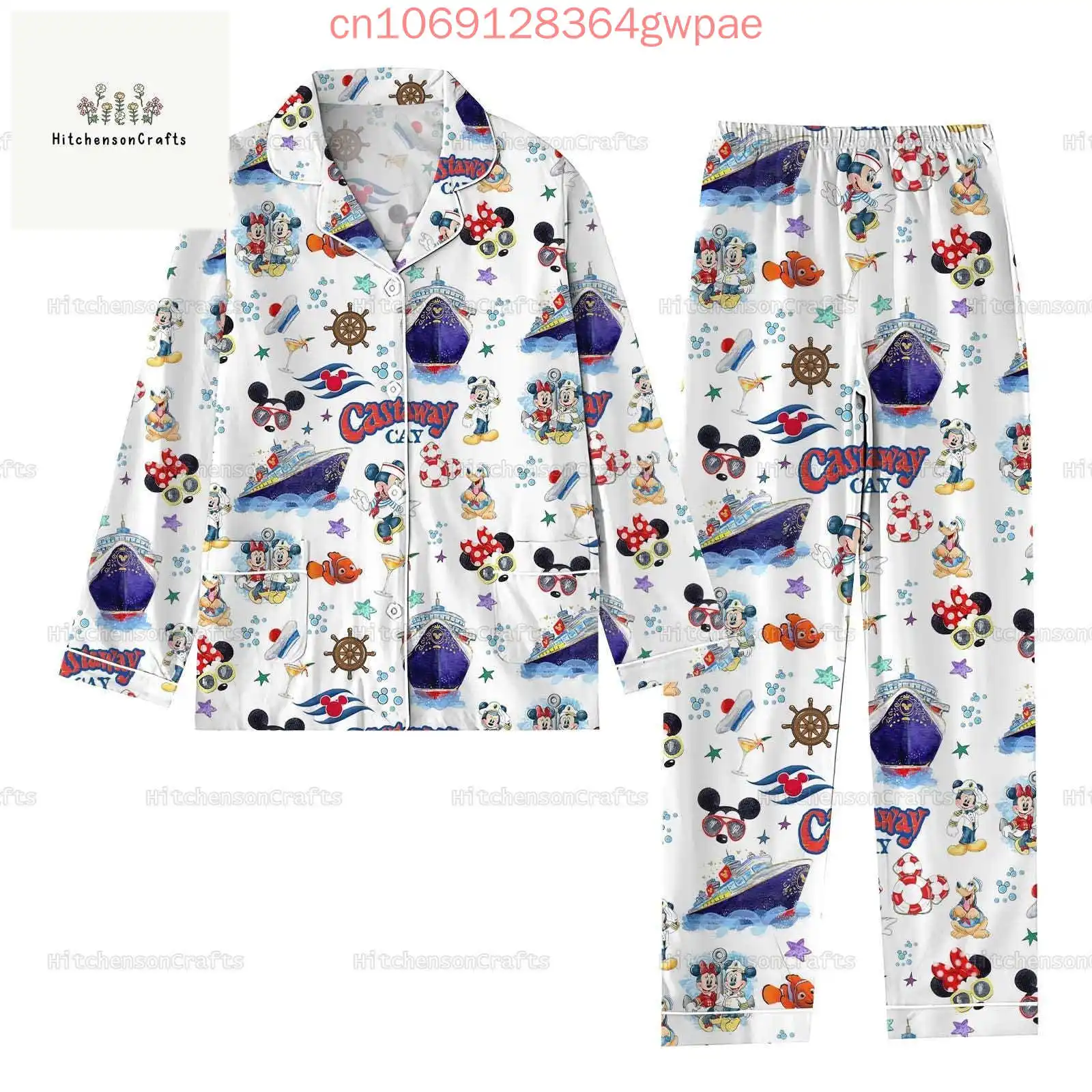 Disney Mickey Mouse Cruise Pajama Set Minnie 3d Printed Casual Men's and Women's Long Sleeved Shirt Pajama Set