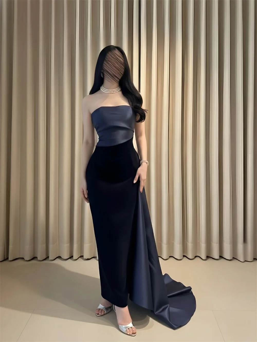 ROYET Abito da sera formale a sirena semplice senza spalline senza maniche alla caviglia Sweep Train Abito da ballo Abito da festa donna personalizzato