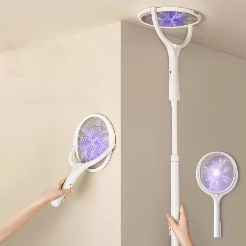 

Rechargeable Electric Mosquito Swatter Adjustable Angle with Telescopic Rod Fly Swatter Reversible Rotating Head Mosquito Zapper