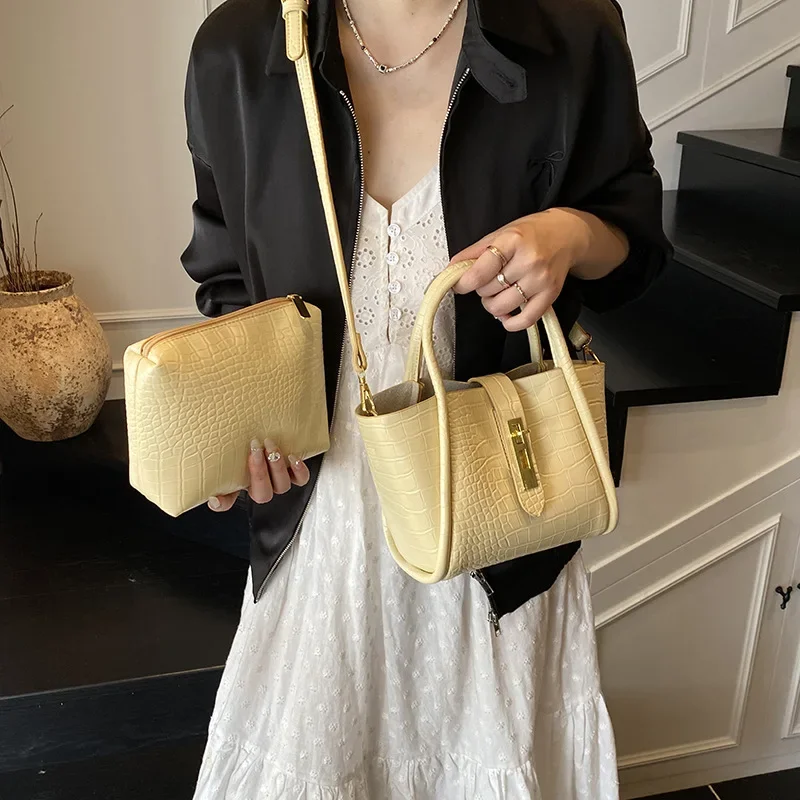 

2025 Luxury Crocodile Tote Bag - Stylish Mother-Daughter Set, Boho Basket Shoulder Bag & Mini Crossbody Purse