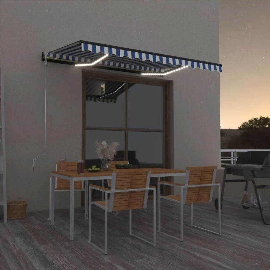 

Manual Retractable Awning with LED 157.5x118.1 Blue and White