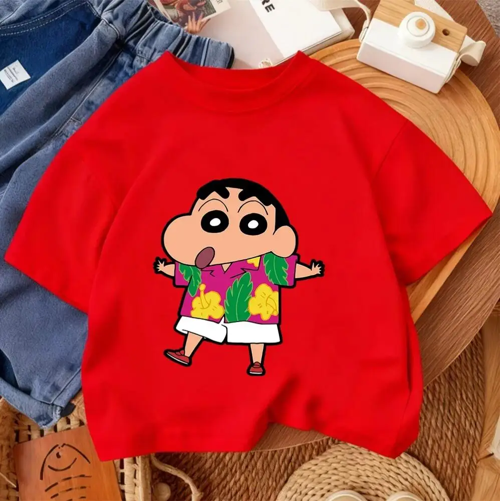 Crayon Shin Chan Hawaiian Shirt Print Casual T Shirt Cute Anime Short Sleeve Tee for Men Women