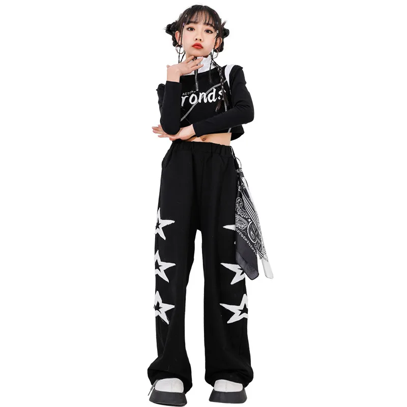 Mädchen Hip Hop Crop Tops Schwarz Cargo Pant Kinder Ballsaal Outfits Street Dance Jogger Kleidung Sets Kind Streetwear Jazz Kostüme