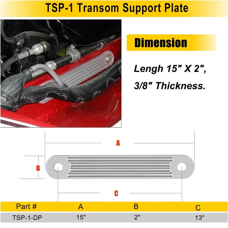 TSP-2DP Marine Transom Support Plate Fits Lower Bolt Holes, 12" x 2", 10" Bolt Hole Pattern