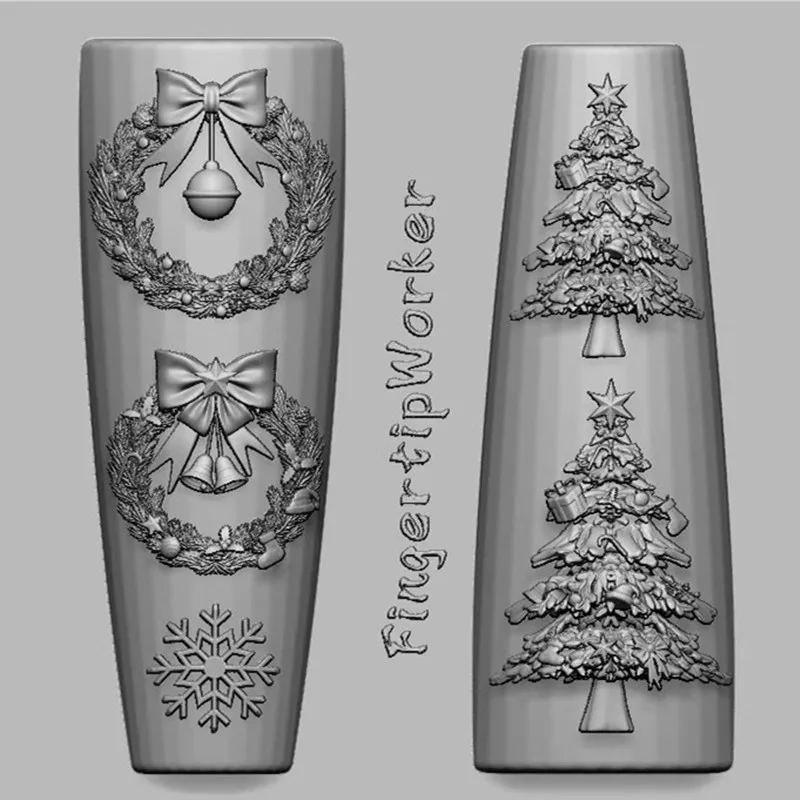 

Nail Christmas Tree Garland Mold 3d Carving Curved Silicone Template
