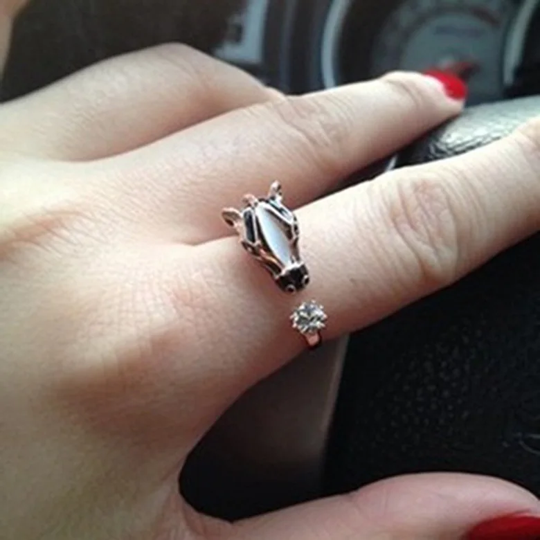 S925 Sterling Silver Adjustable Opening Ring Creative Diamond Set Horse Head Ring Hot Selling Animal Themed Zebra Ring For Girls