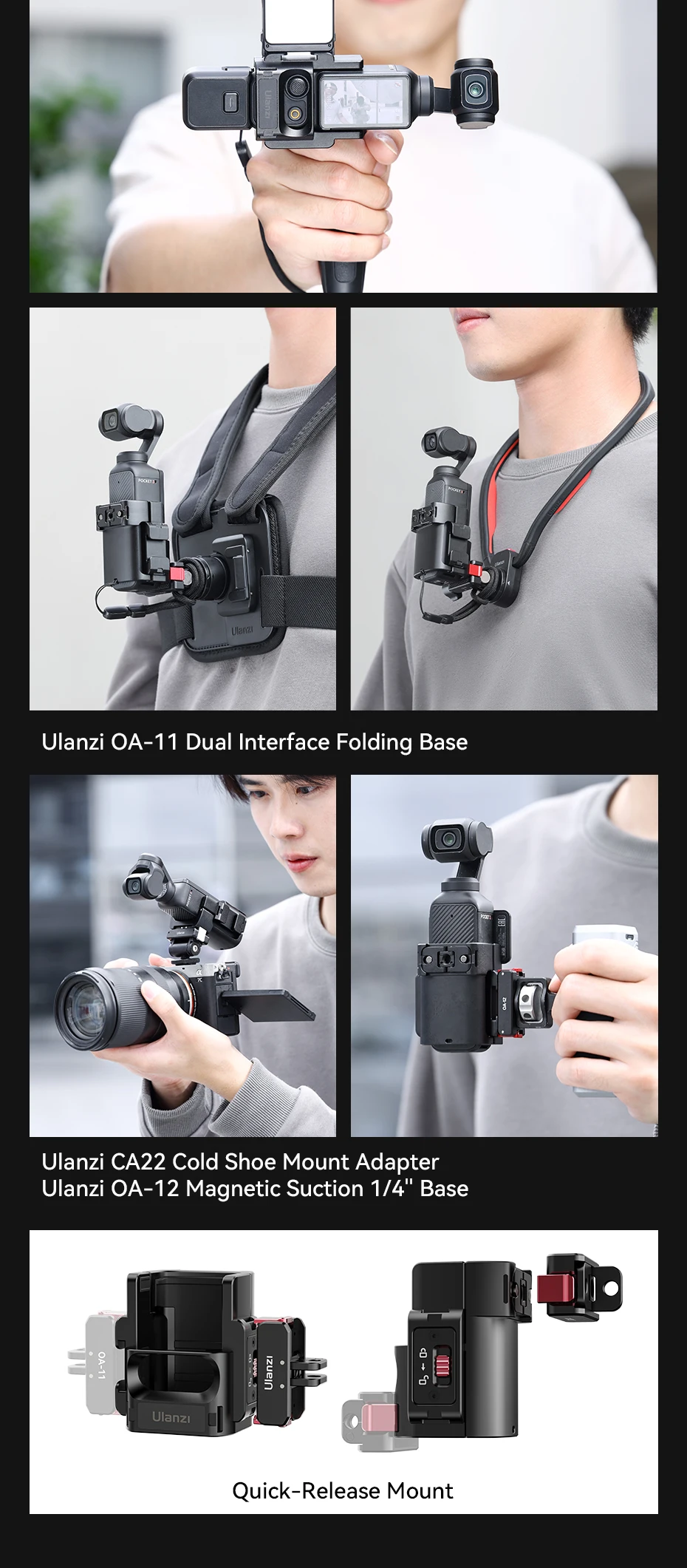Ulanzi PK-06 Pocket 3 Erweiterungsadapter Multi-Schnittstellen-Schnellverschluss-Halterung für DJI OSMO Pocket 4 3 Vlog Reise-POV-Aufnahmen – Detail 3