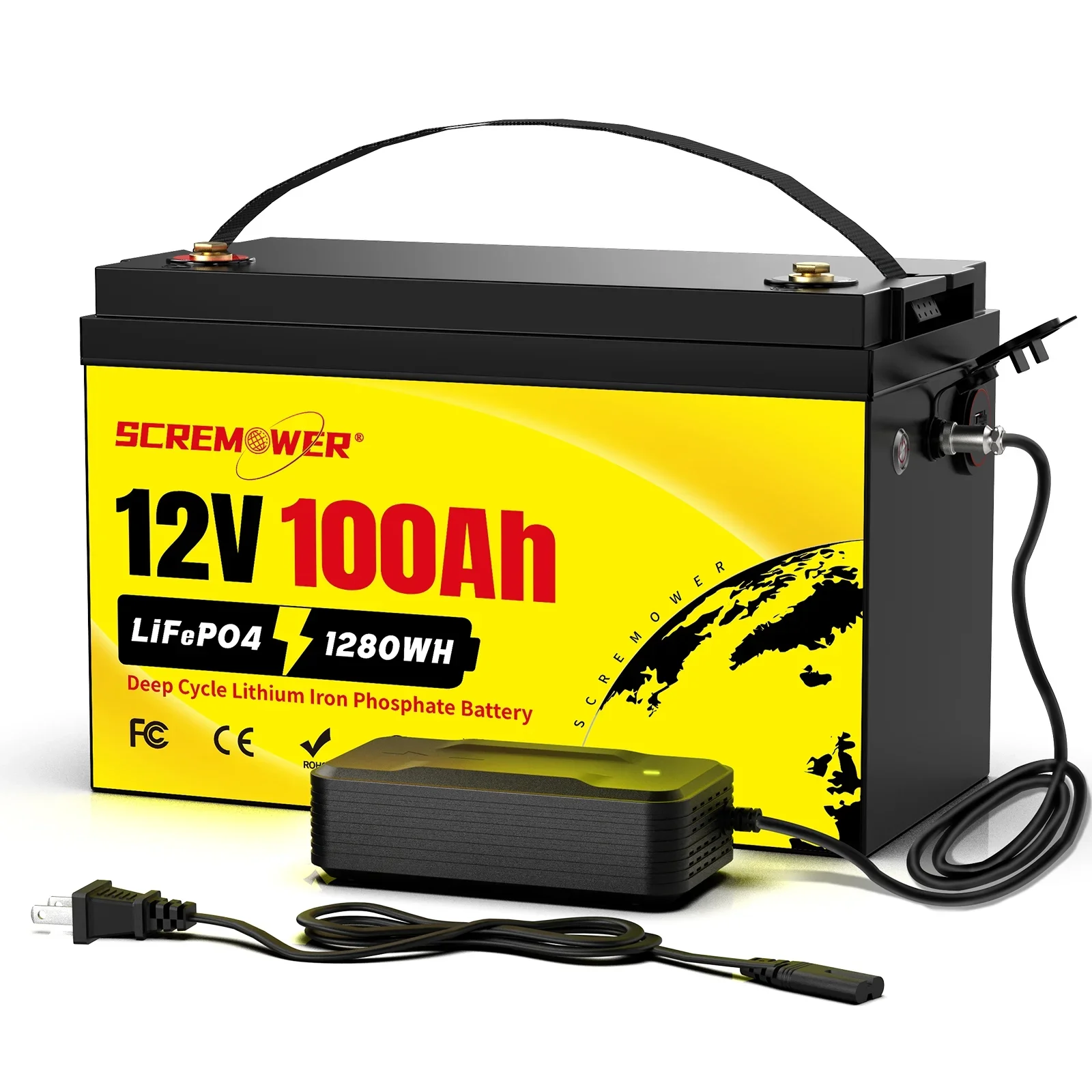 New 12V 100Ah LiFePO4 Battery 1280Wh 12V Lithium Battery Built-in 100A BMS 6000+ Cycles for RV, Solar, Home Energy Storage