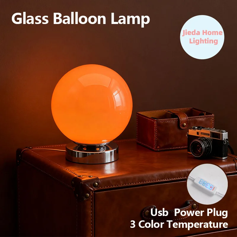 Lampe de bureau en verre de Murano, alimentée par USB, lampe de chevet en verre vintage avec 3 températures de couleur