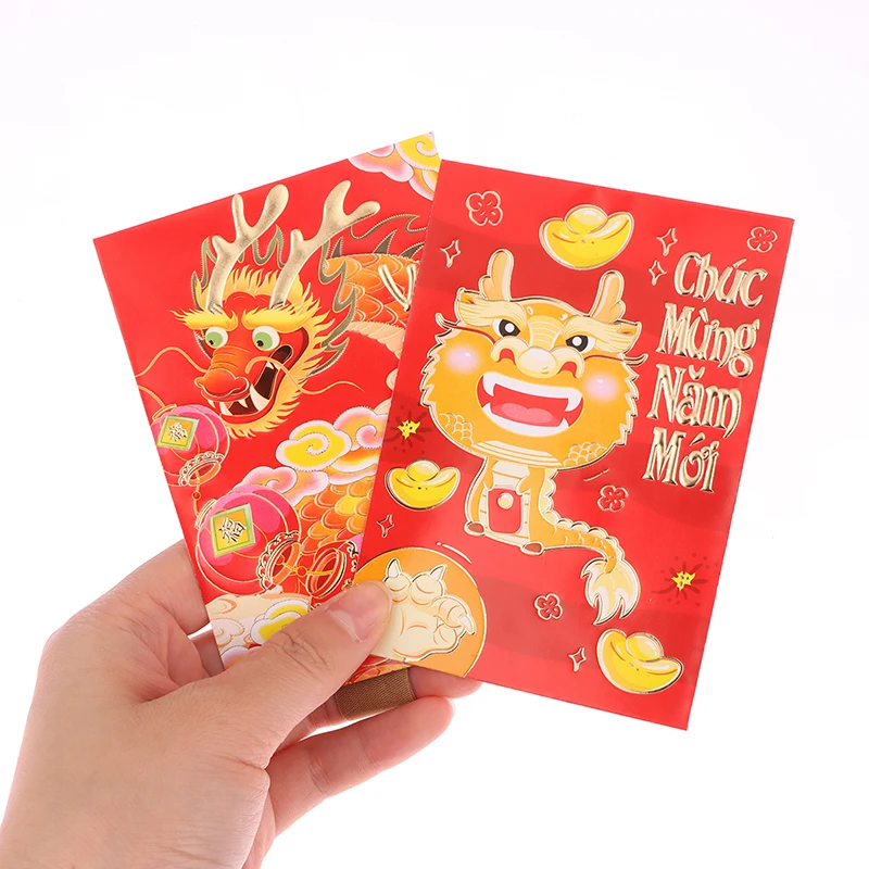 6Pcs Cute China The Year Of The Dragon Decorative Envelopes Chinese Style Dragon Red New Year Purse Luck Money Bag