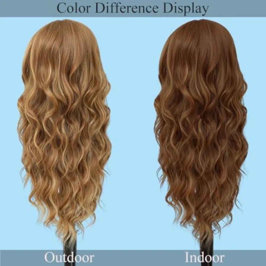 Lange braune gemischte blonde Perücken für Frauen mit natürlichen Highlights, Mittelteil, synthetisches lockiges Haar, Ersatzperücken für den täglichen Gebrauch