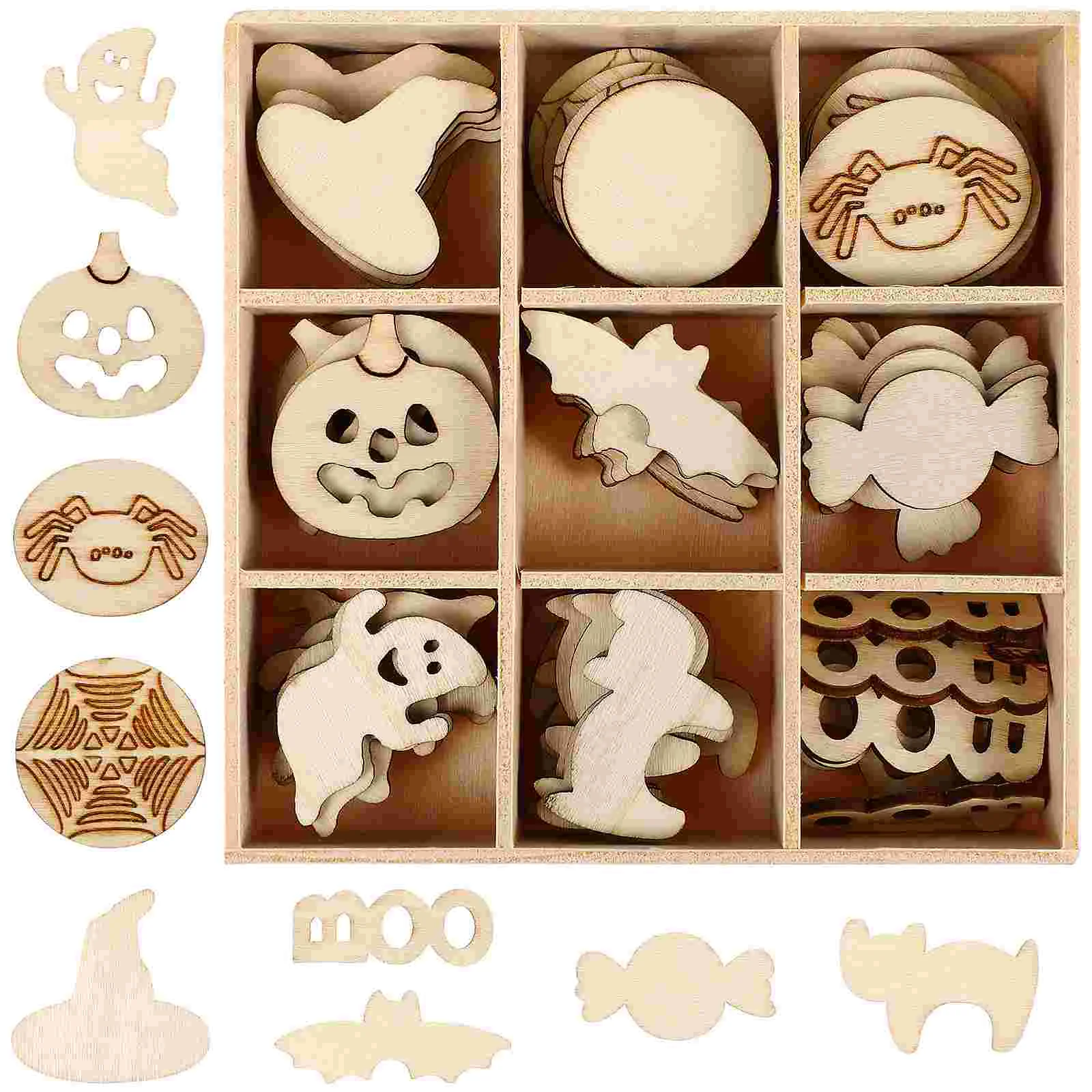 Ciieeo fette di legno di Halloween non finito fantasma zucca ragno Web pipistrello ritagli ornamenti appesi in legno vuoto artigianato per bambini