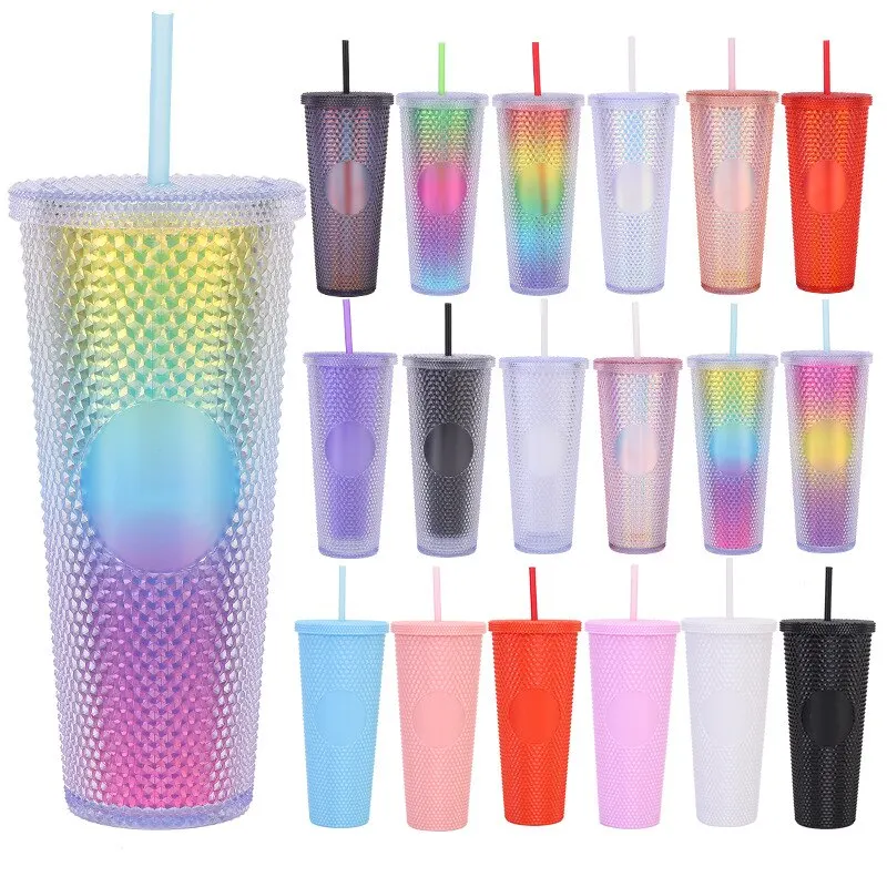 Gradient Plastic Cup Creative Double Straw Plastic Cup Portable Large Capacity Durian Cup Cool Portability Kitchen Product