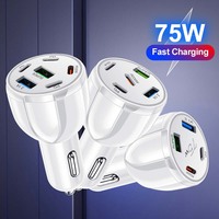 4-6 Ports 75W USB Car Charger Type C USBC Car Fast Charging QC3.0 PD Car Phone Chargers Adapter For iphone Xiaomi Huawei Samsung