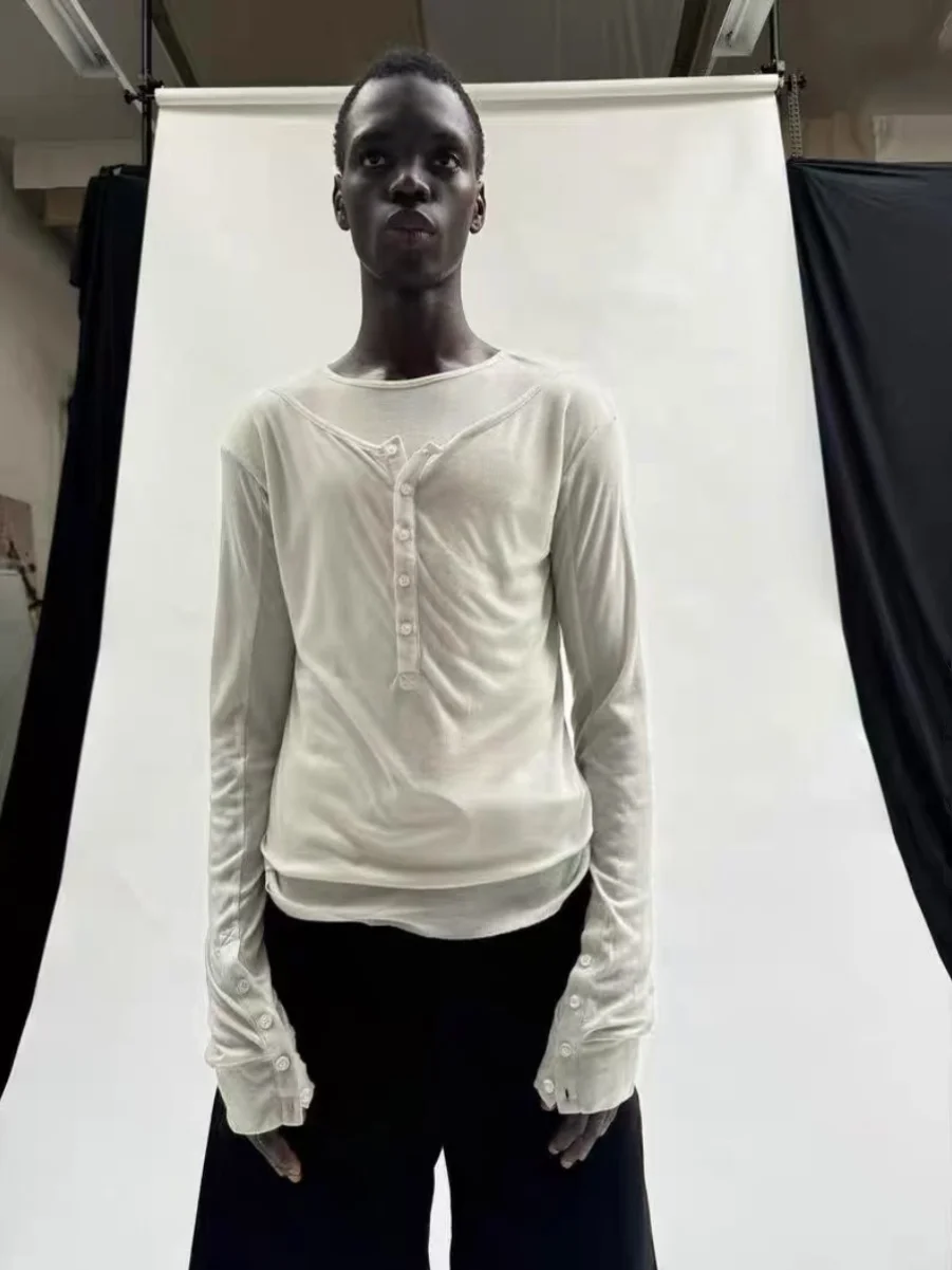 

Мужская футболка No Faith Studios, приталенная, с круглым вырезом, двухслойная, белая, молодежная, повседневная, базовая, с длинным рукавом