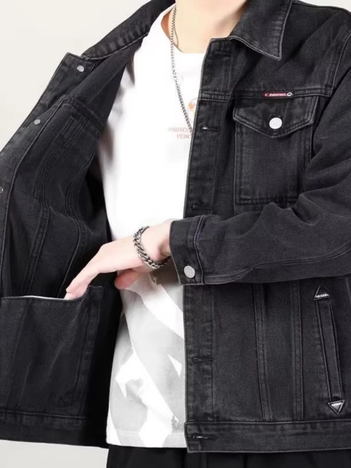 

Модная мужская джинсовая куртка большого размера, весенне-осенняя свободная износостойкая рабочая одежда Multi ket Faion, верхняя одежда Jaet