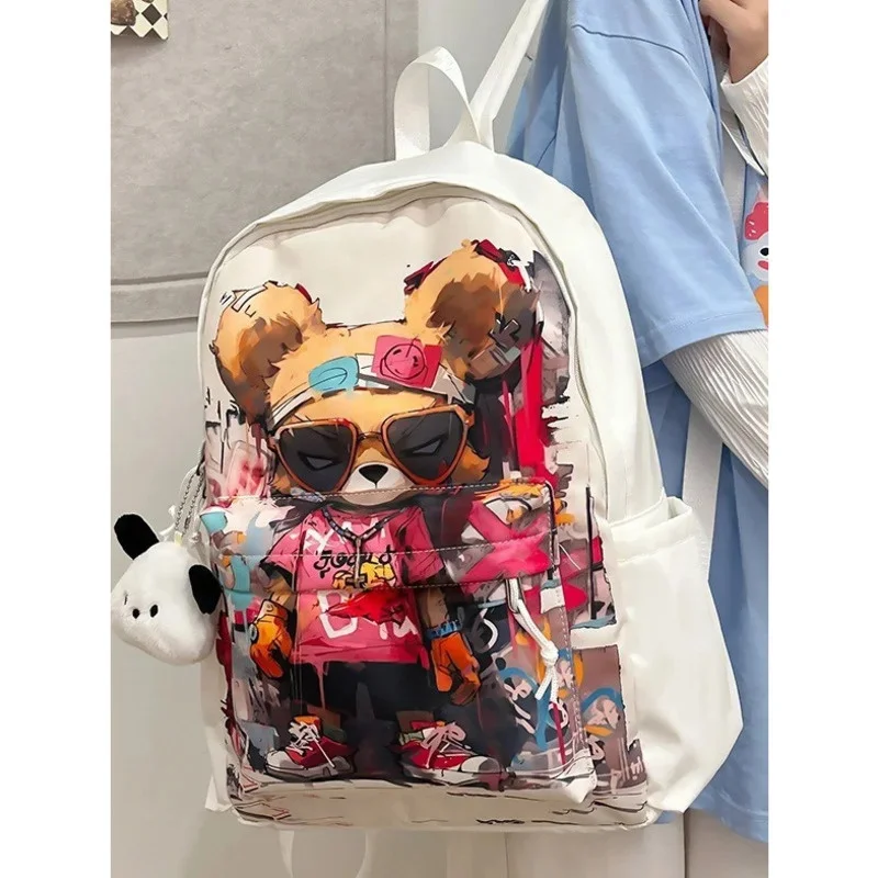 Kawaii Graffiti Bear Backpack Women Men Casual Rucksack Student School Bags for Teenager Daypack Hip Hop Travel Bags Bookbag