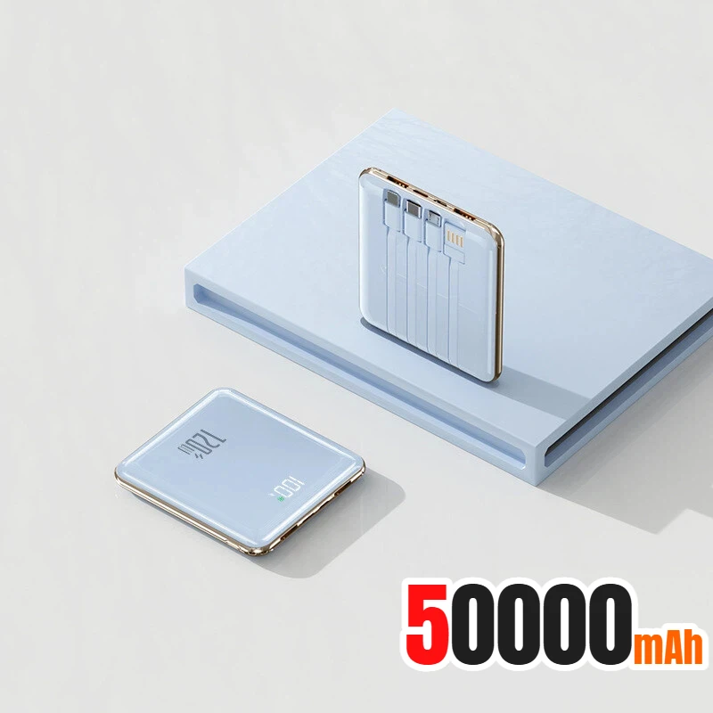 Nieuwe 500000 mAh Mini Power Bank Ingebouwde 4 Kabels Grote Capaciteit Super Snel Opladen Externe Batterij voor IPhone Samsung