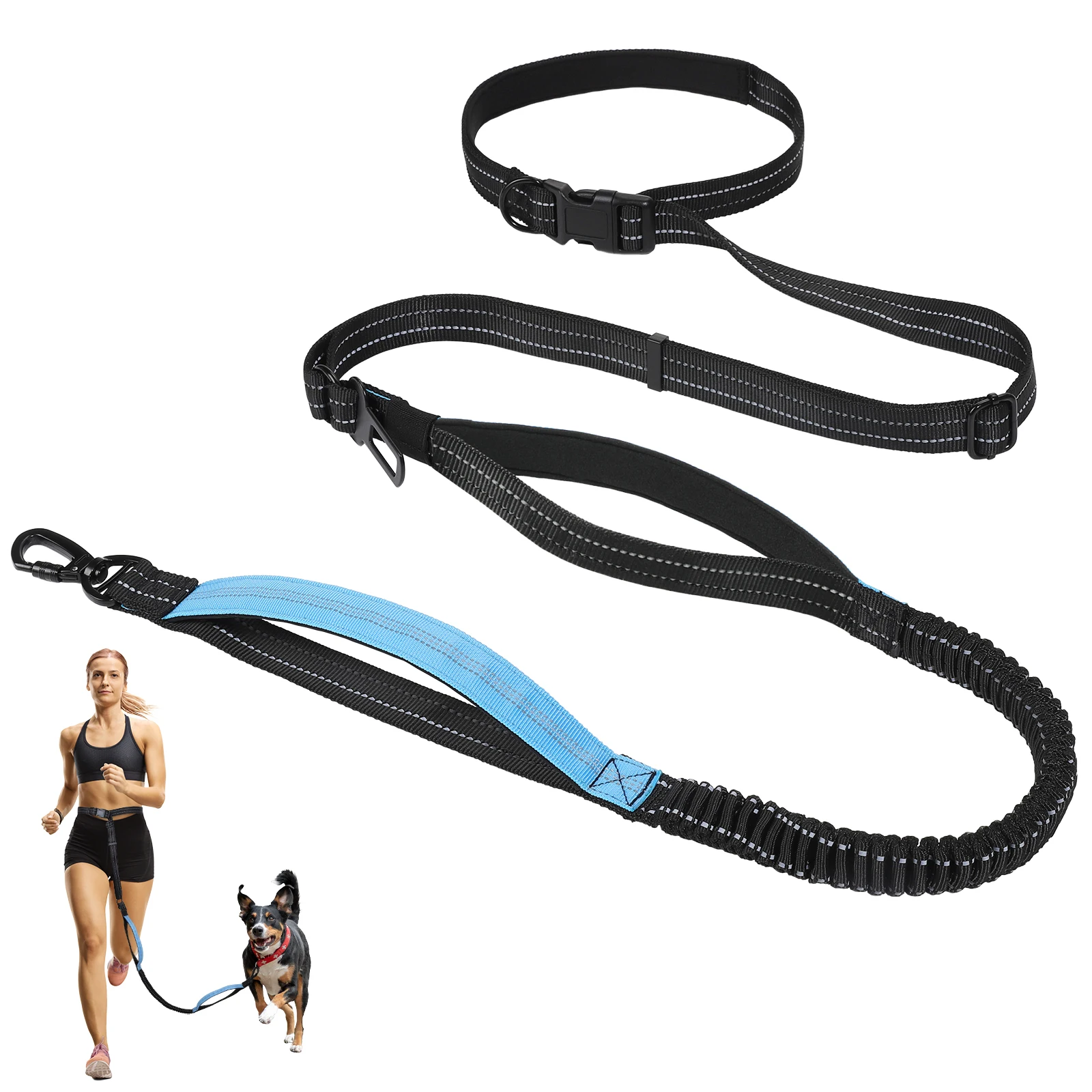 

Поводок для собак без рук, 2,5 м, на пояс, для прогулок, бега, походов, регулируемый, с двойными мягкими ручками