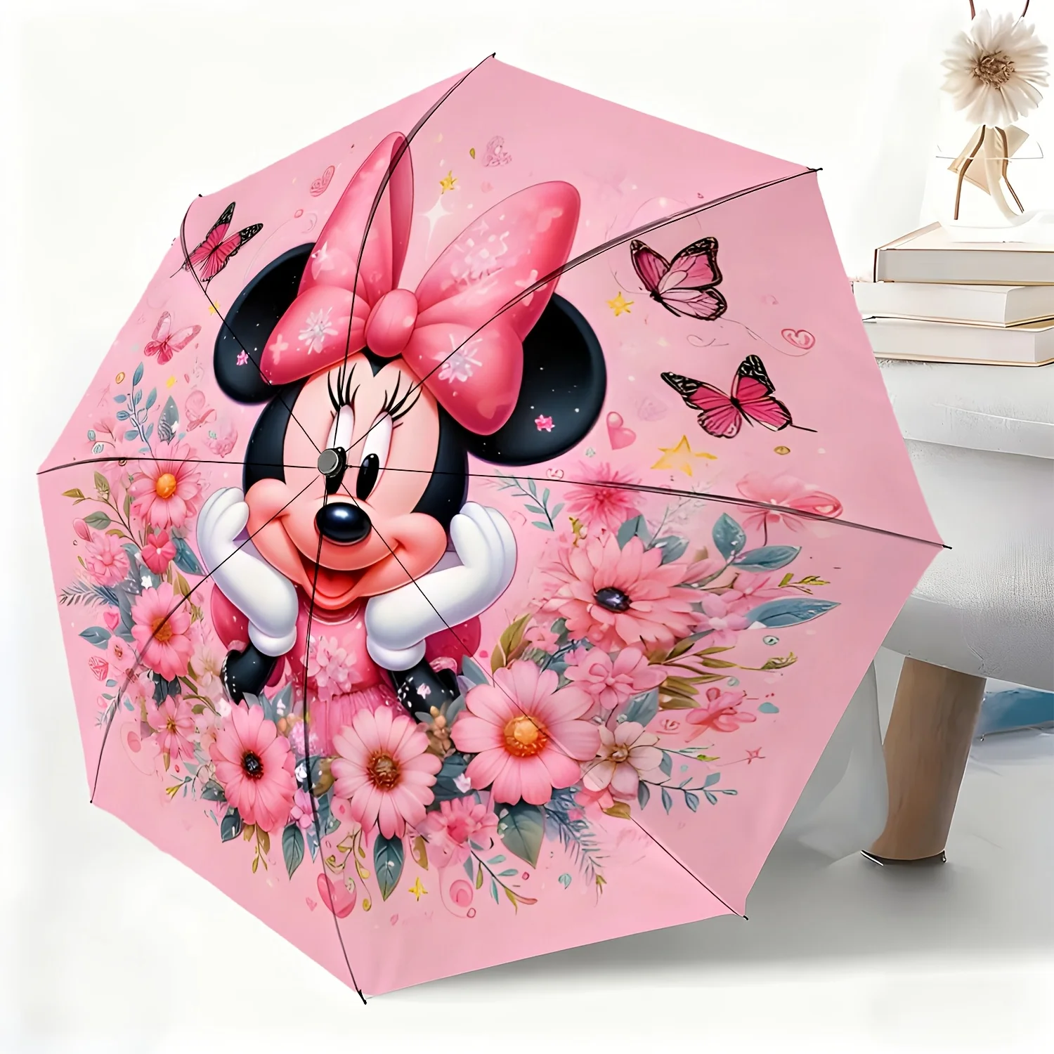 

Автоматический зонт с изображением Минни Маус от Disney, 1 шт. | Всепогодный, портативный складной зонт, идеально подходит для Рождества и праздников.