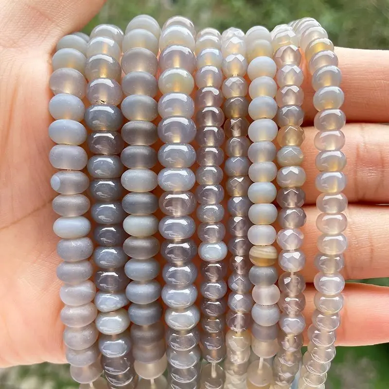 

Natural Gray Agates Rondelle Bead Loose Spacer 3x6/4x8mm Natural Stone Beads For DIY Necklace Bracelet Jewelry Making Strand 15"