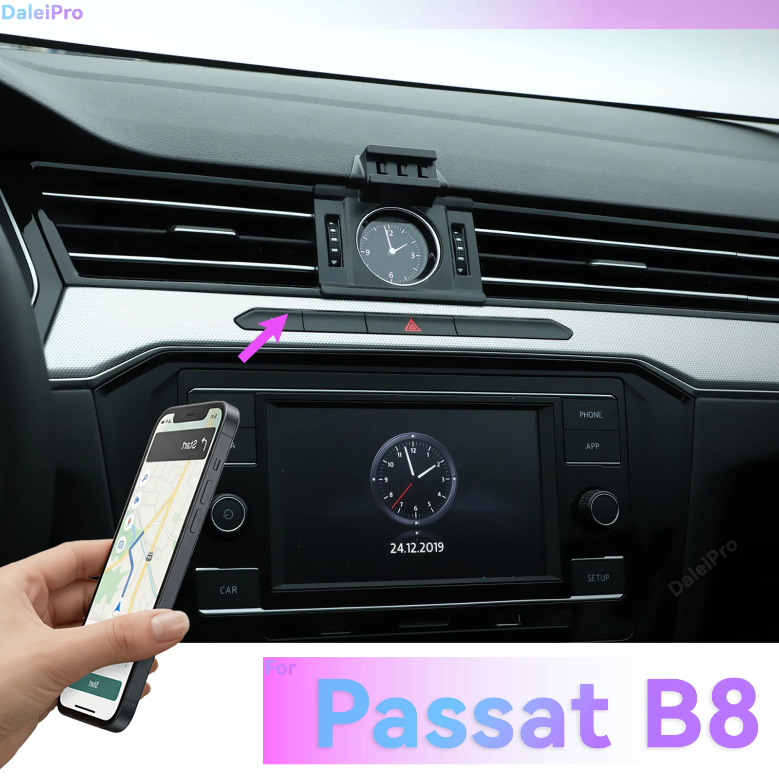 For VW Passat B8 2017 2018 2019 2020 2021 2022 2023 Phone Holder, 2-in-1 Holder & Base Kit, OEM Clip-On Design Phone Mount Base