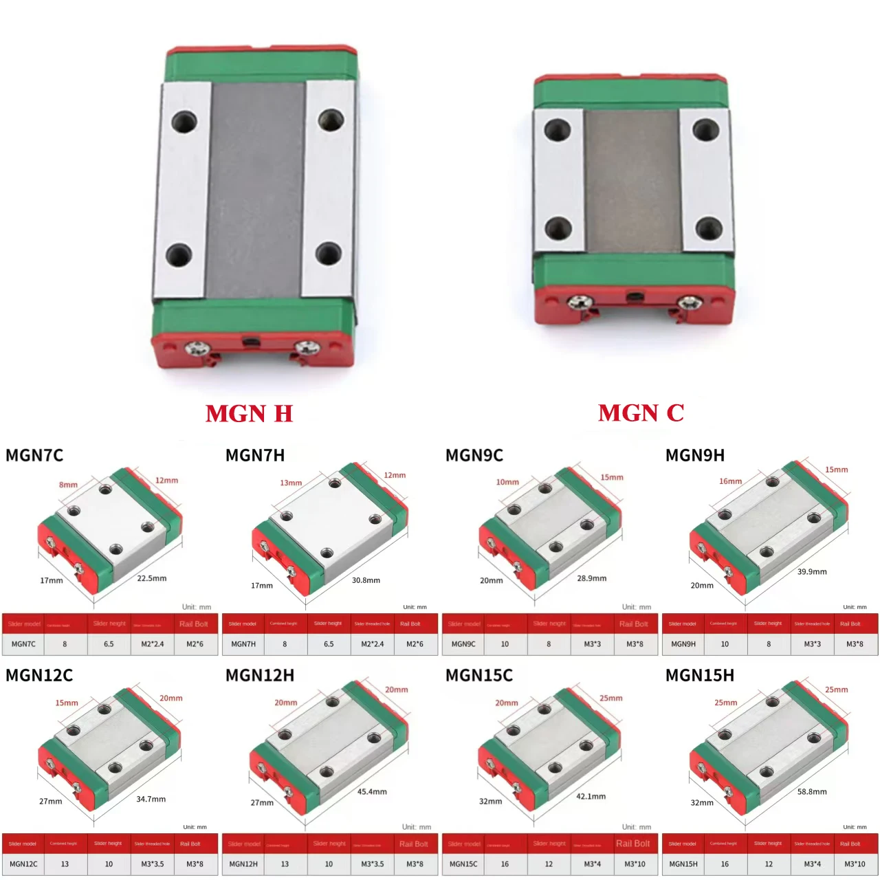 

1PCS MGN7C MGN7H MGN9C MGN9H MGN15 MGN12C MGN12H Carriage Block For MGN7 MGN9 MGN12 MGN15 Miniature Linear Rail Guide CNC Parts