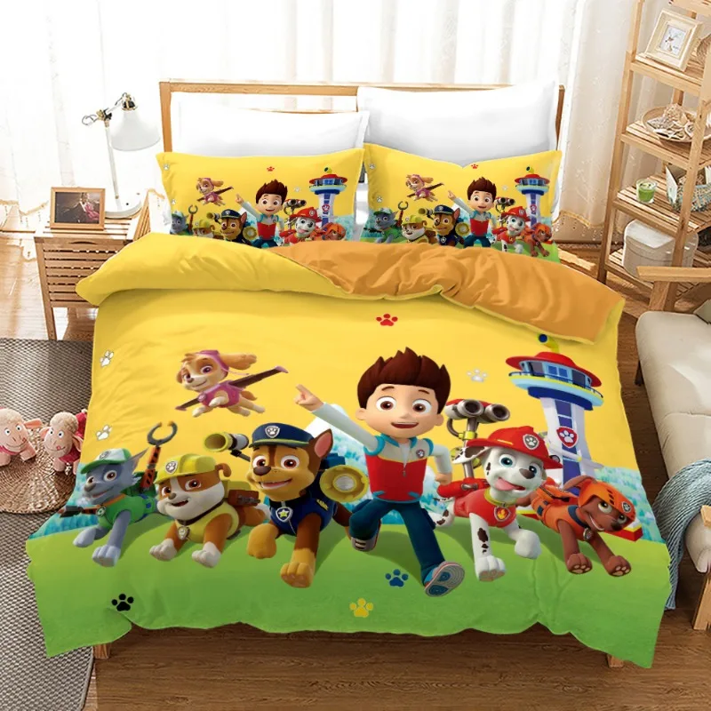 Paw Cartoon Patrols Set biancheria da letto per bambini Ragazzi Anime Harajuku Stampa 3D Copripiumino con federa Set di biancheria da letto per la casa